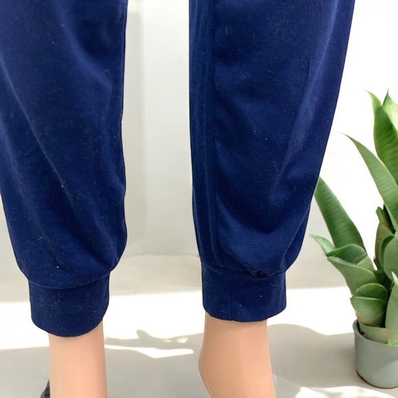 Women's Navy Blue Casual Wide-Neck Elastic Waist Stretch Long Romper Jumpsuit - Picture 13 of 16